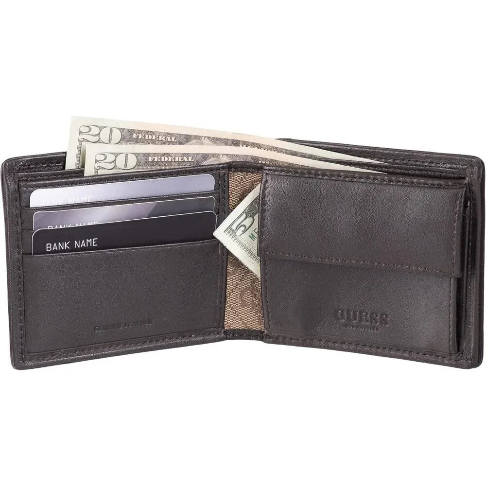 🆕Men's Brown/Brown Logo Imported Leather Pass Case Wallet